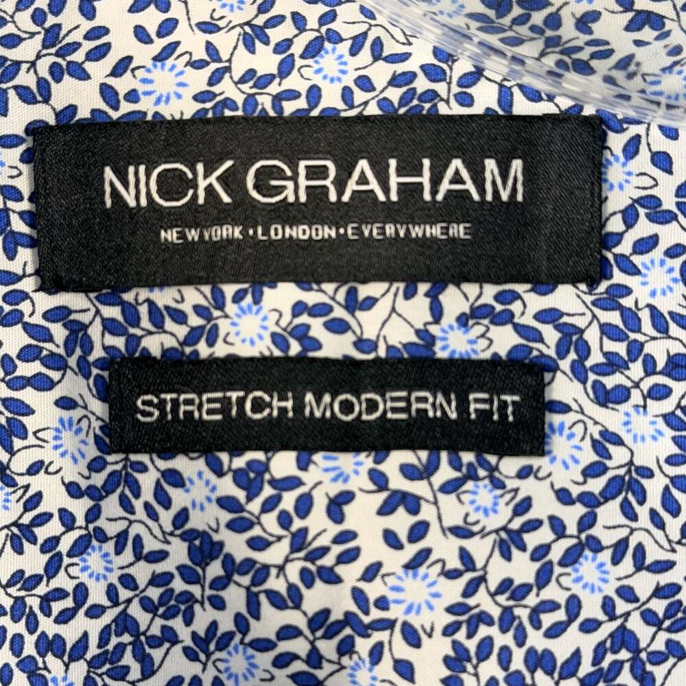 Nick Graham Men's Stretch Modern Fit Micro Floral Print Dress Shirt Blue/White - Picture 5 of 7